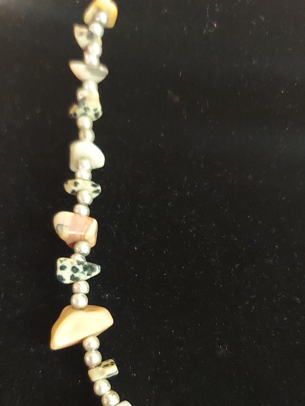 Women's Natural Stone Sterling Silver Beaded Necklace Speckled Stone Real